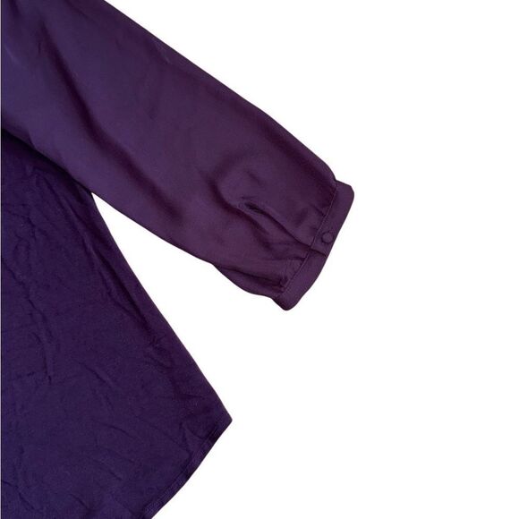 Fortune & Ivy Devora Scallop Detail Mixed Material Blouse Purple Size Large - Picture 6 of 9